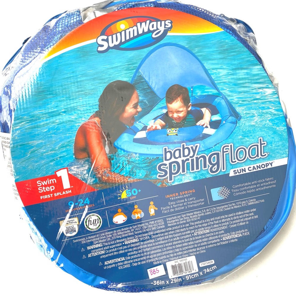 SWIMWAYS New $25 Blue Sun Canopy Round Baby Spring Float Age 9-24 Months BB4